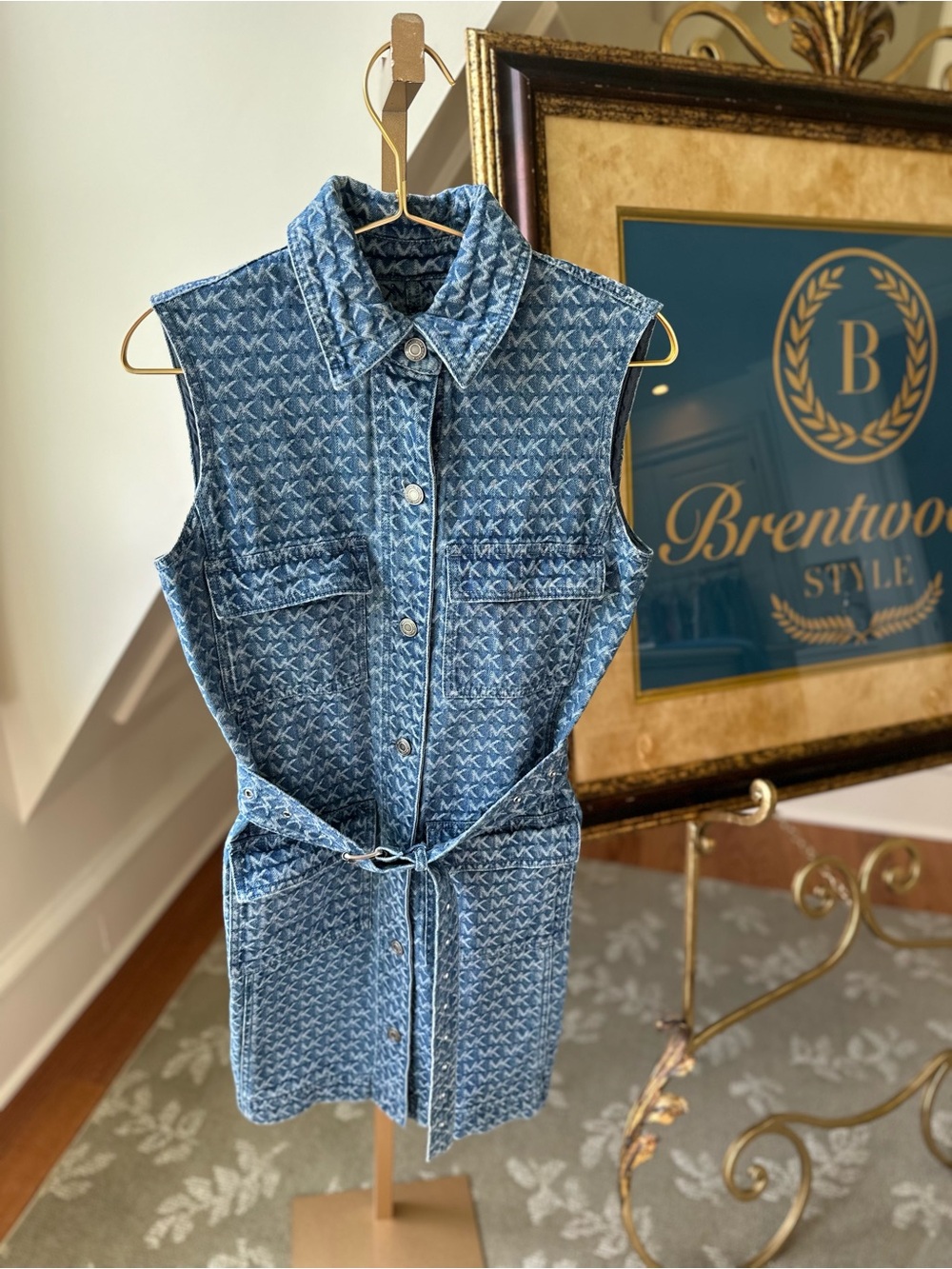 Michael Kors Denim Sleeveless Belted Dress in Blue size 2